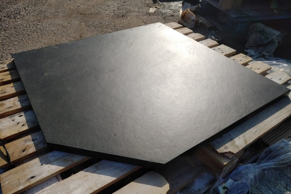 Custom five sided pentagonal slate hearth