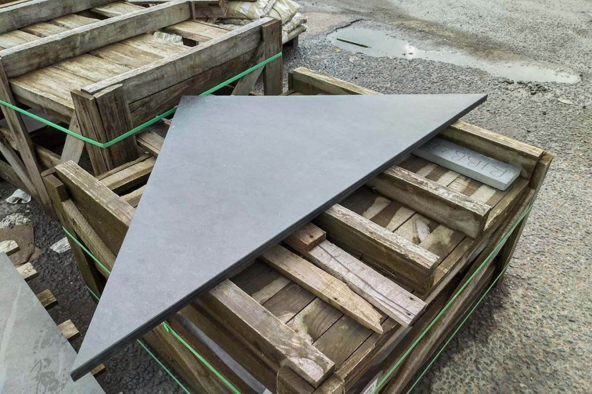 Custom made triangular slate hearth piece
