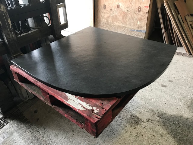 Polished curved corner slate hearth ready for delivery