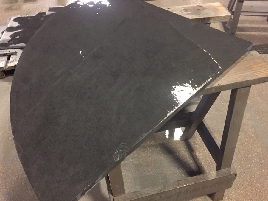 Preparing a curved semicurcular slate hearth