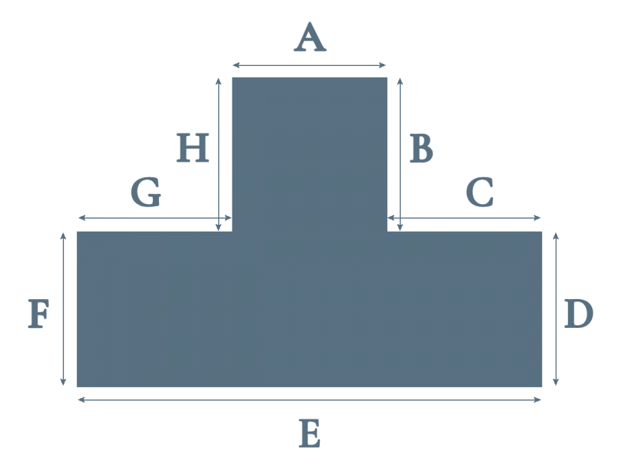 Fireplace T-shape slate hearth measurement guide diagram