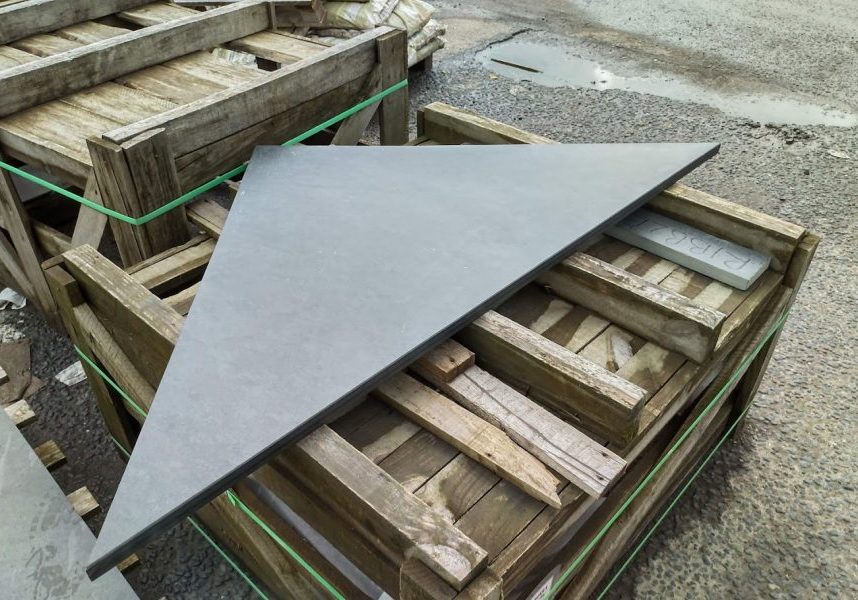 Custom made triangular slate hearth piece