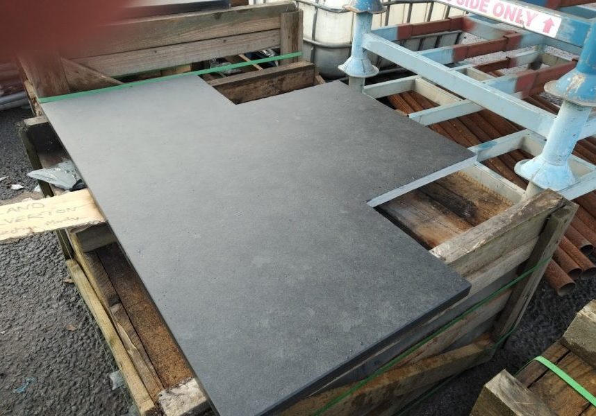Cutting a T-shape slate hearth to exact measurements