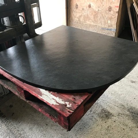 Polished curved corner slate hearth ready for delivery