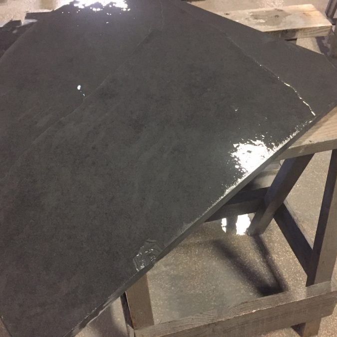 Preparing a curved semicurcular slate hearth